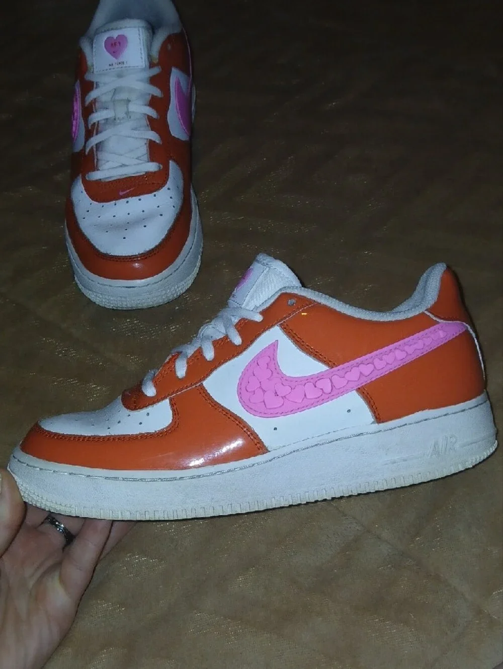 Kids Nike Air Force 1 Lv8 Valentine's Day Orange Pink Hearts Sz: 6.5